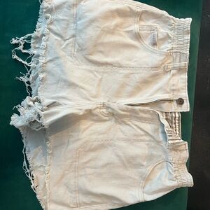 Lee Khaki Denim Shorts with Frayed Hem